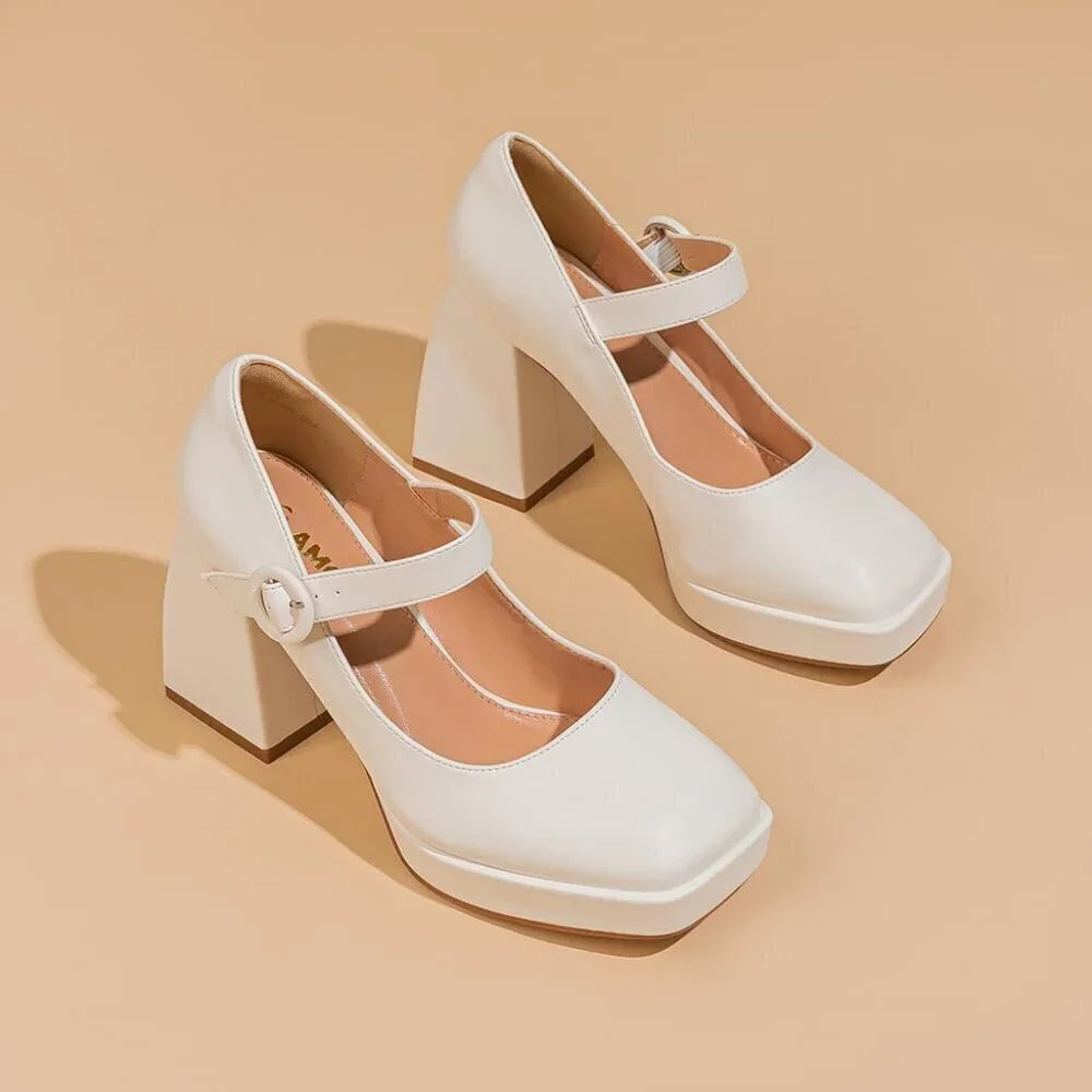 Women 4 Inches High Platform  Mary Jane Shoes Chunky Block Heels - Picture 3 of 8